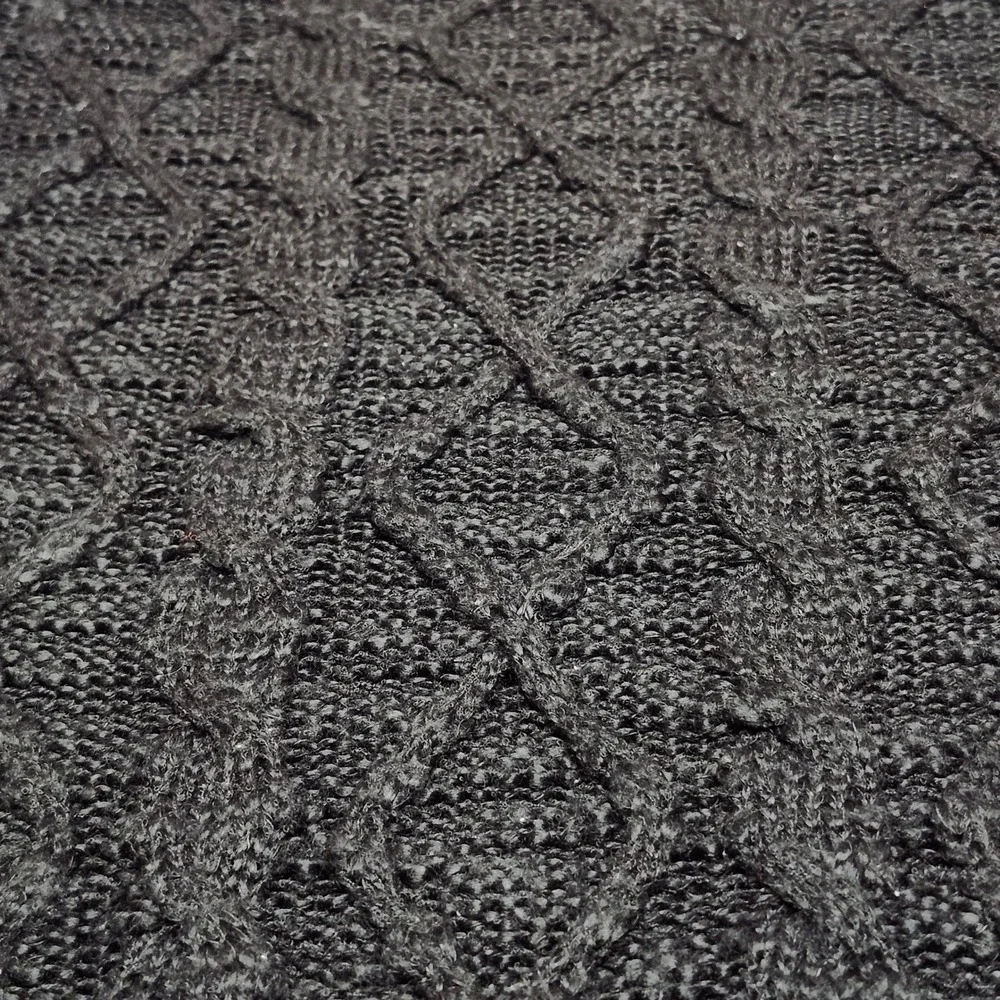 Black Cable Knit Sweater Mens S Dark Academia Chunky Knit Diamond Texture Ken D